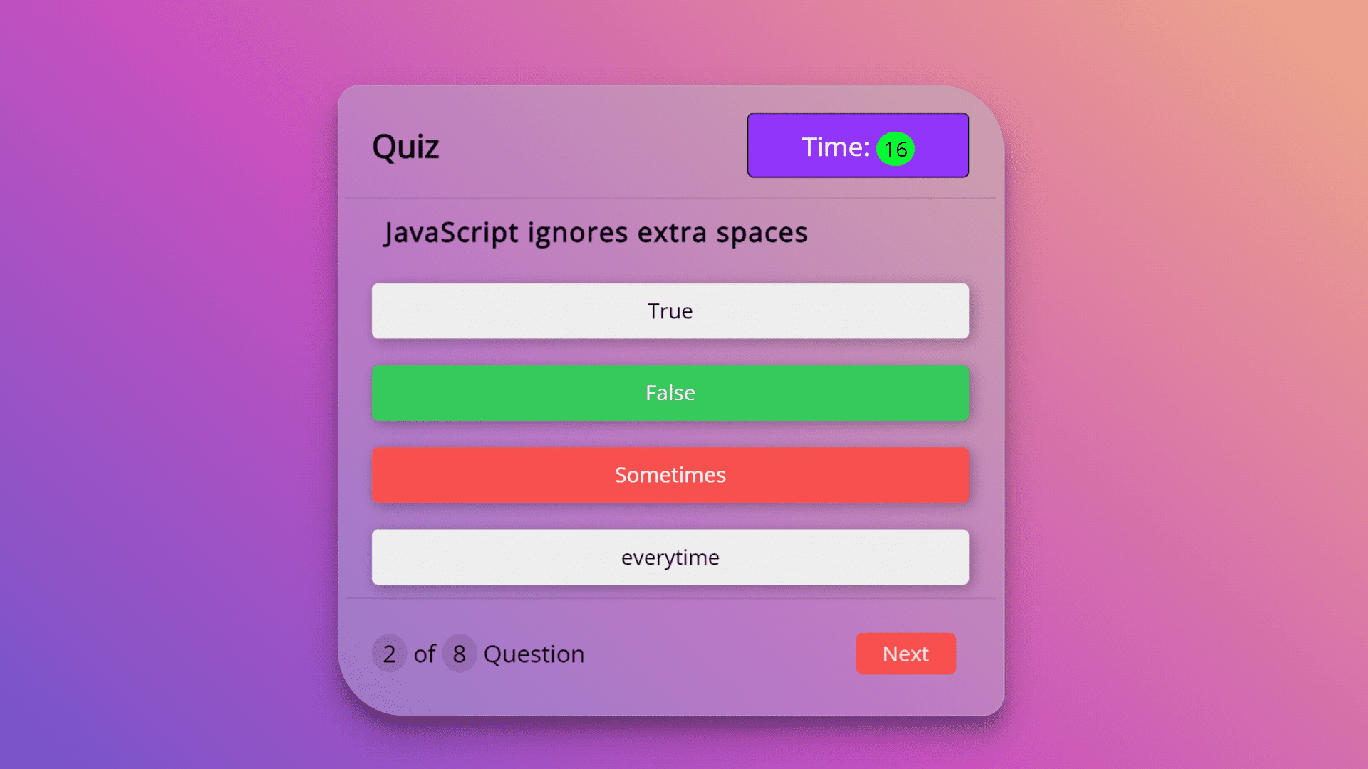 Glassmorphism JavaScript quiz web app